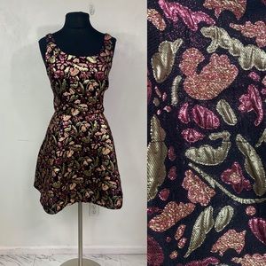 Free People Brocade Minj Dress Black,Gold, Pink